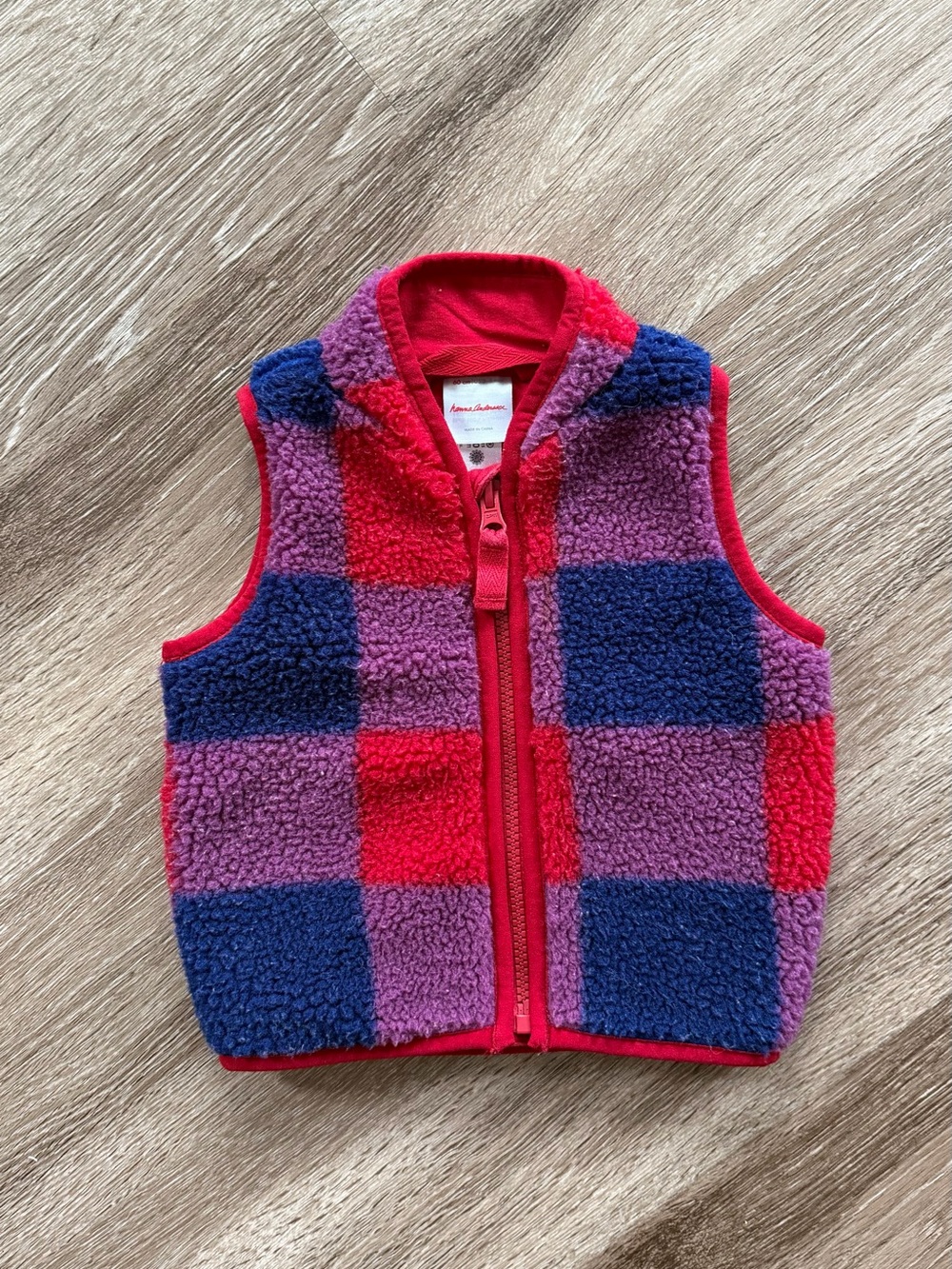 Hanna Andersson 3-6 months Sherpa Vest cozy warm shearling checkered OEKO-TEX